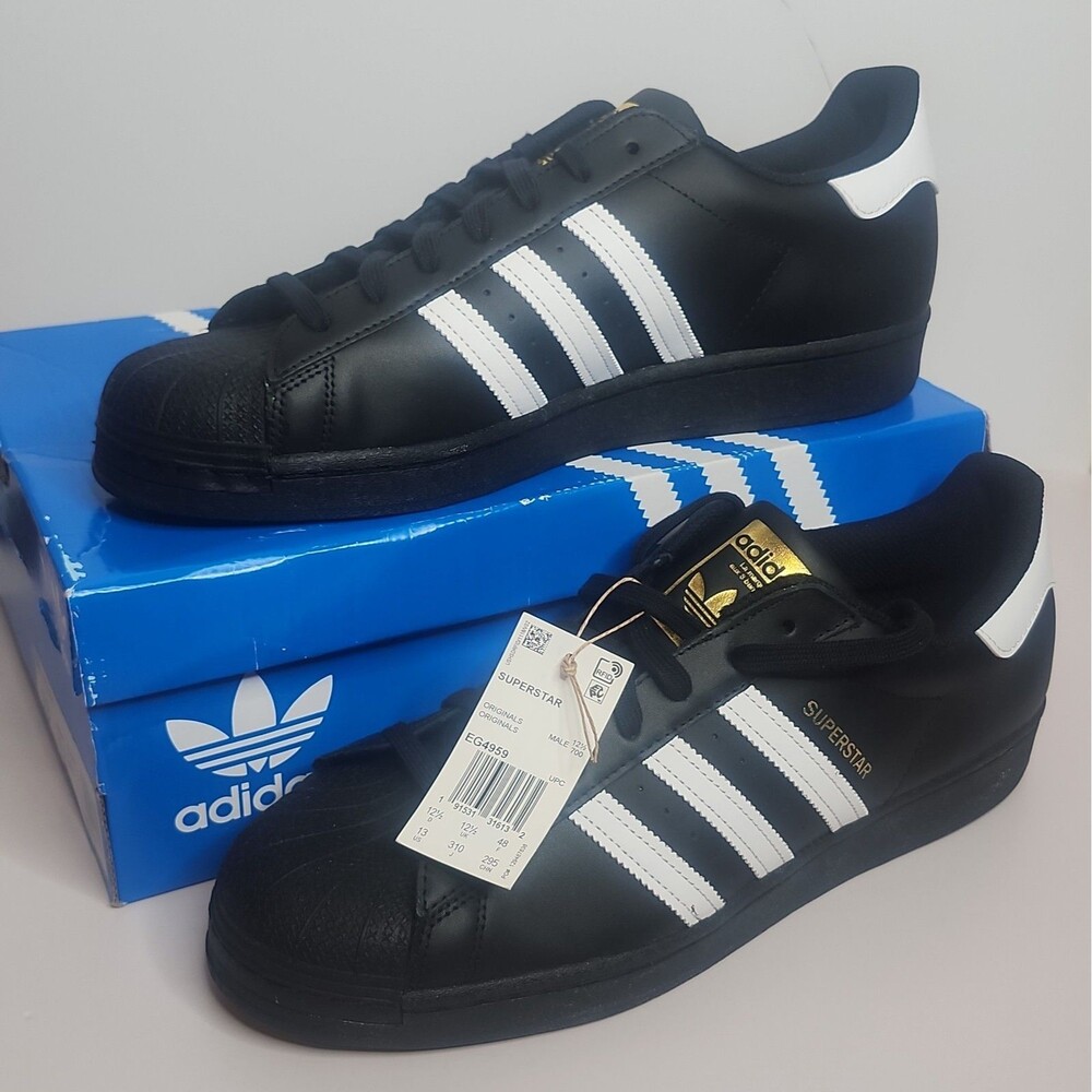 Adidas Superstar Black White Lace Up Casual Sneakers Retro OG EG4959 Men's Sz 13